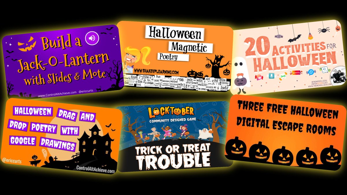 Our friends <a href="/ShakeUpLearning/">Shake Up Learning</a>, 
<a href="/EricCurts/">Eric Curts</a>, <a href="/DitchThatTxtbk/">Ditch That Textbook</a>, <a href="/BreakoutEDU/">Breakout EDU</a>, and <a href="/TheMerrillsEdu/">themerrillsedu 👓👗💚 #interACTIVEclass</a> have scared up some wonderFALL digital Halloween activities! 

Get the links:
shapegrams.com/october#more

#ditchbook #googleedu #GoogleClassroom #teachertwitter