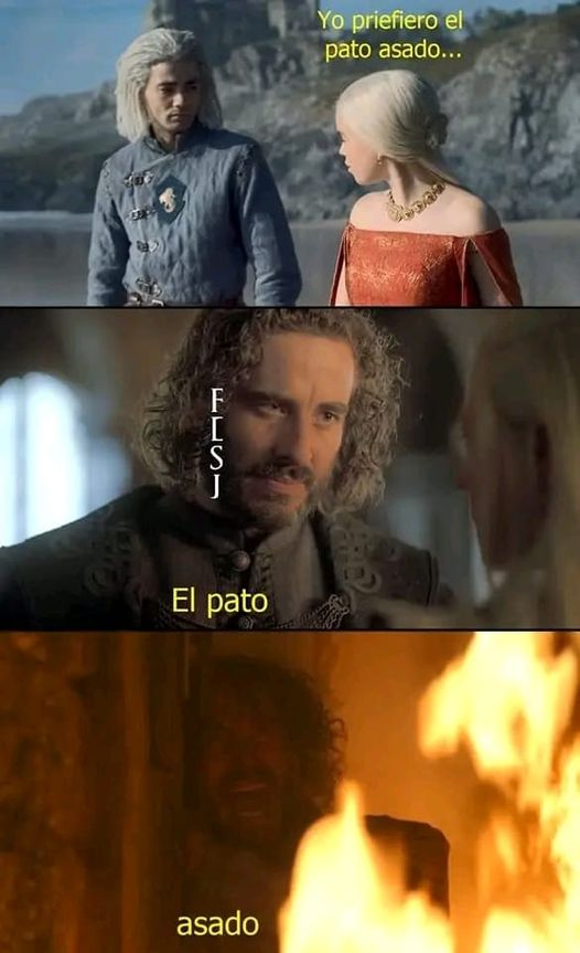 VENUSdeNIL0's tweet photo. No sé si reír ... o llorar...
#HouseTargaryen #HouseOfTheDragonHBO #houseofdragons #LaCasadelDragon #memesgot https://t.co/ugiatRALp2