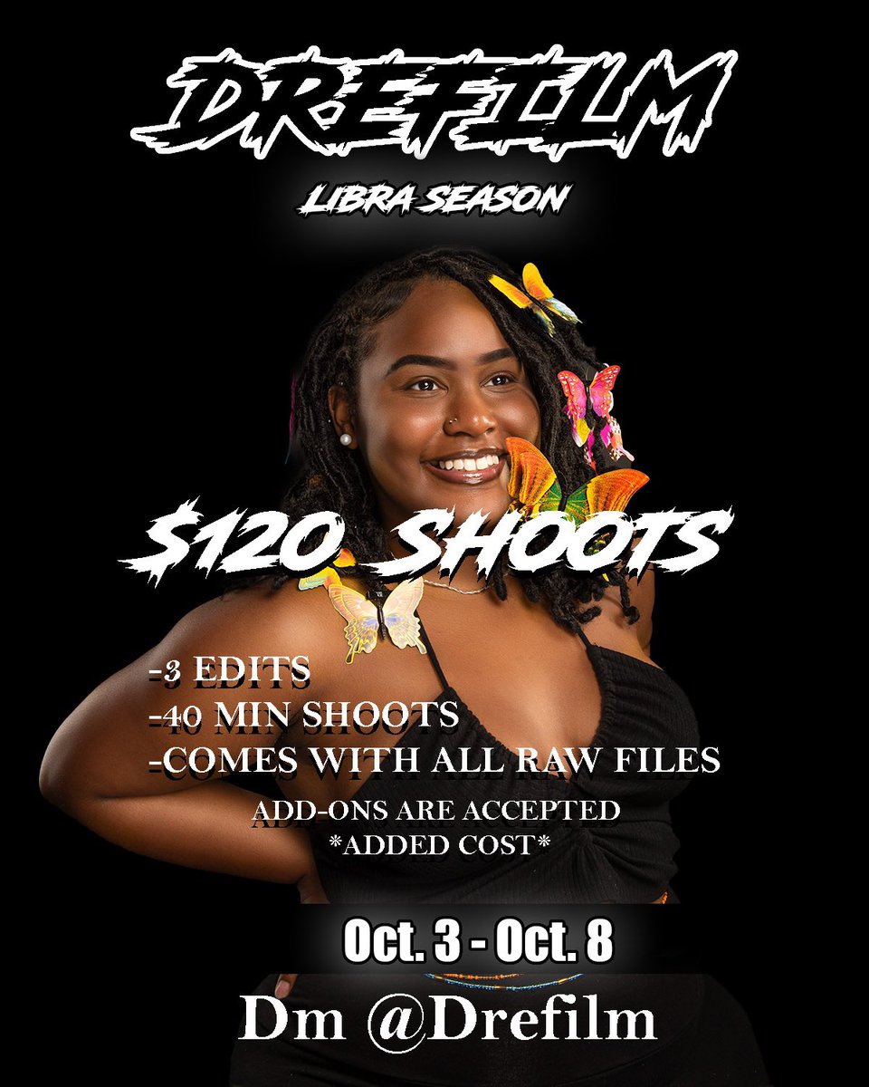 drefilmm's tweet photo. Just Dropping This Here Deal Lasting Only though 10/3 - 10/8‼️

Book While It Last😮‍💨
IG: @ Drefilm https://t.co/76O0sAkh4D