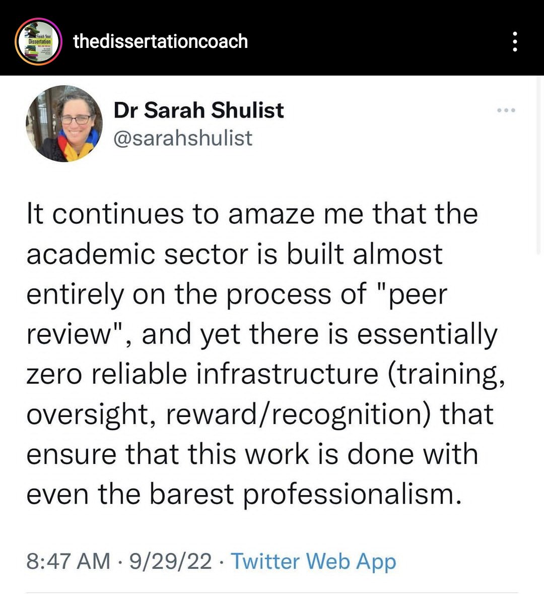 Food for thought. 
Although I would like to shout out that my PI, Mykel Kochenderfer (<a href="/SISLaboratory/">SISL</a> ) does teach all of the students who take Stanford AA228 and AA222 how to write a quality peer review! ☺️