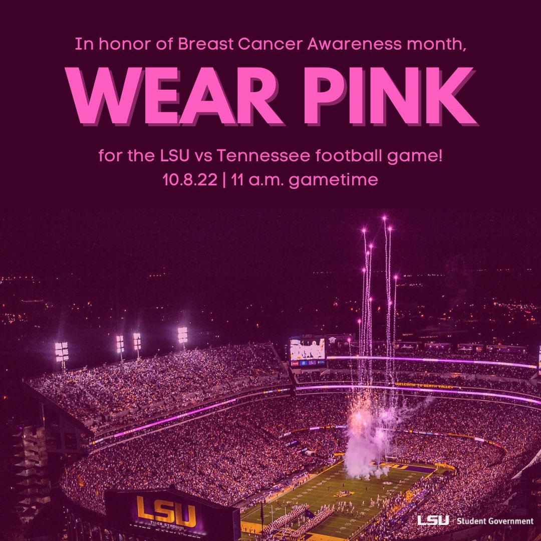 BatonRougeBKM's tweet photo. #25 LSU vs #8 Tennessee in Death Valley. This Saturday. WEAR PINK. https://t.co/y3zvQHPHNm