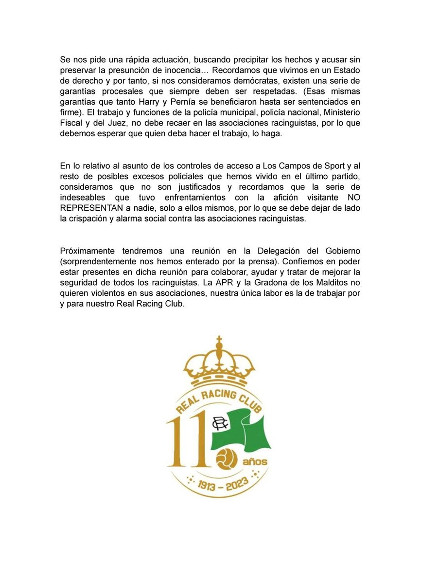 APR_Racing's tweet photo. Condena de los actos ocurridos antes del encuentro Racing de Santander vs Málaga

Basta ya !!!! https://t.co/Jc5iVQYkwQ