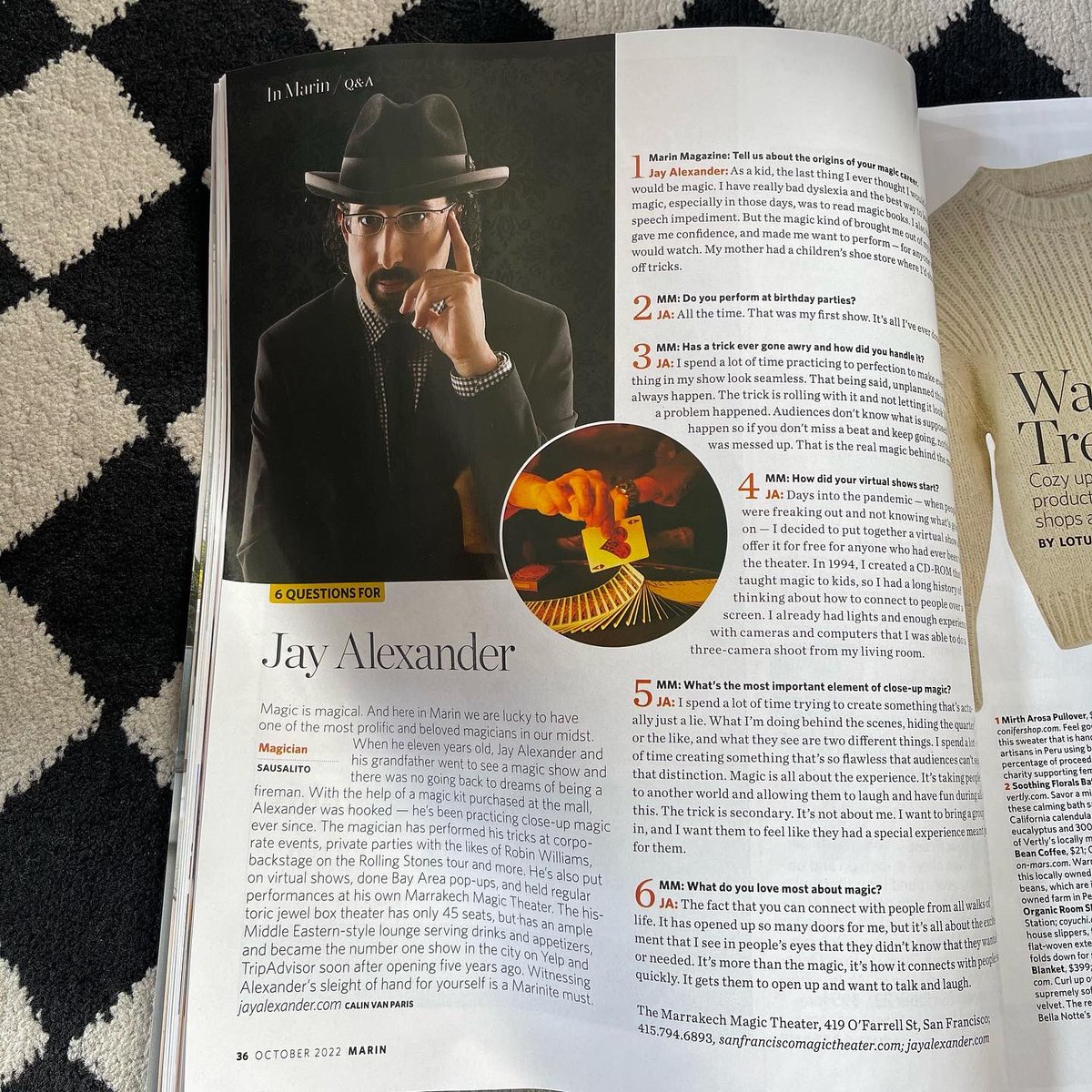 JAlexanderMagic's tweet photo. When it comes to bringing the lives and lifestyles of Marin together into one beautiful package, finding out what's new and innovative, and building community, nobody does it better than Marin Magazine. 

Thanks for featuring me in this months issue.

Thanks @mimitowle https://t.co/7xmchjbHqY