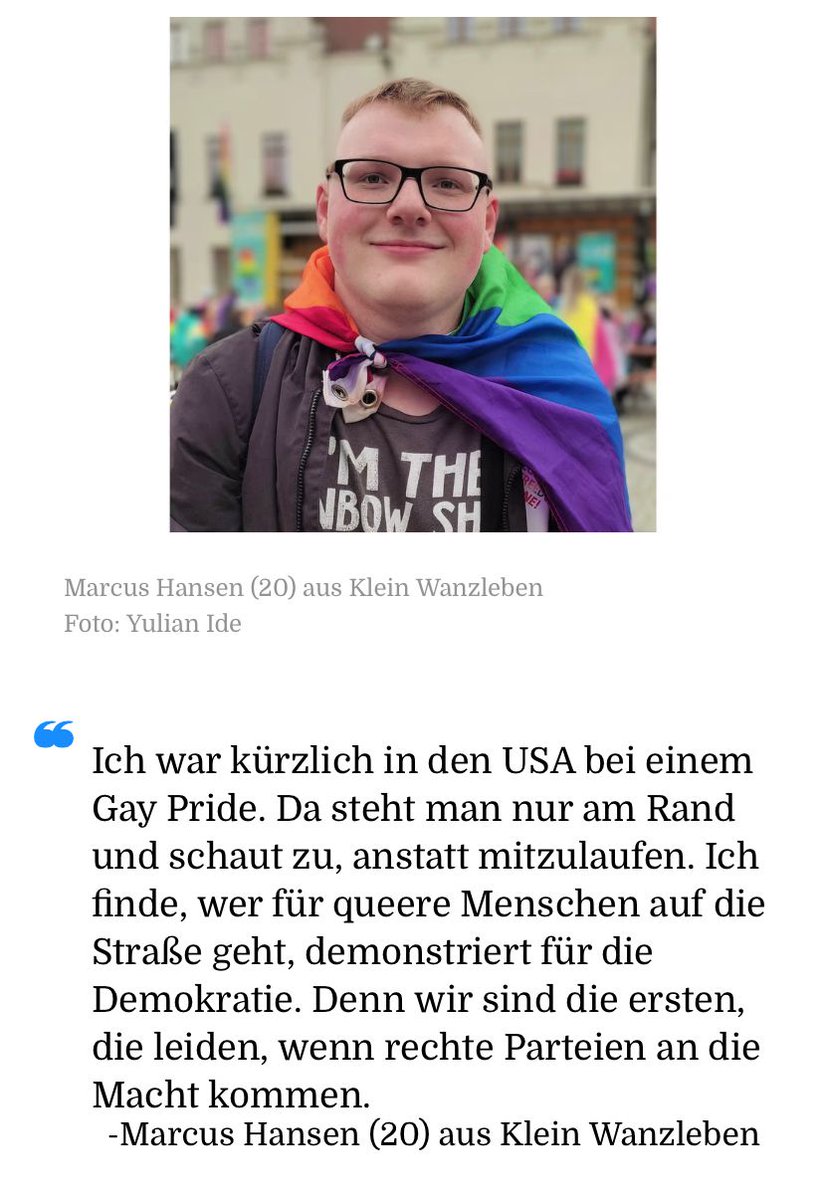 gunkingo's tweet photo. Mama! Ich bin in der Zeitung!
Ehhh, entschuldigung. Ich meine, ich hab der Volksstimme auf dem #CSDStendal erklärt, warum ich #pride so notwendig empfinde und für die Rechte anderer, sowie meiner eigenen, weiterhin auf die Straße gehen werde. https://t.co/PagEfWNR2A