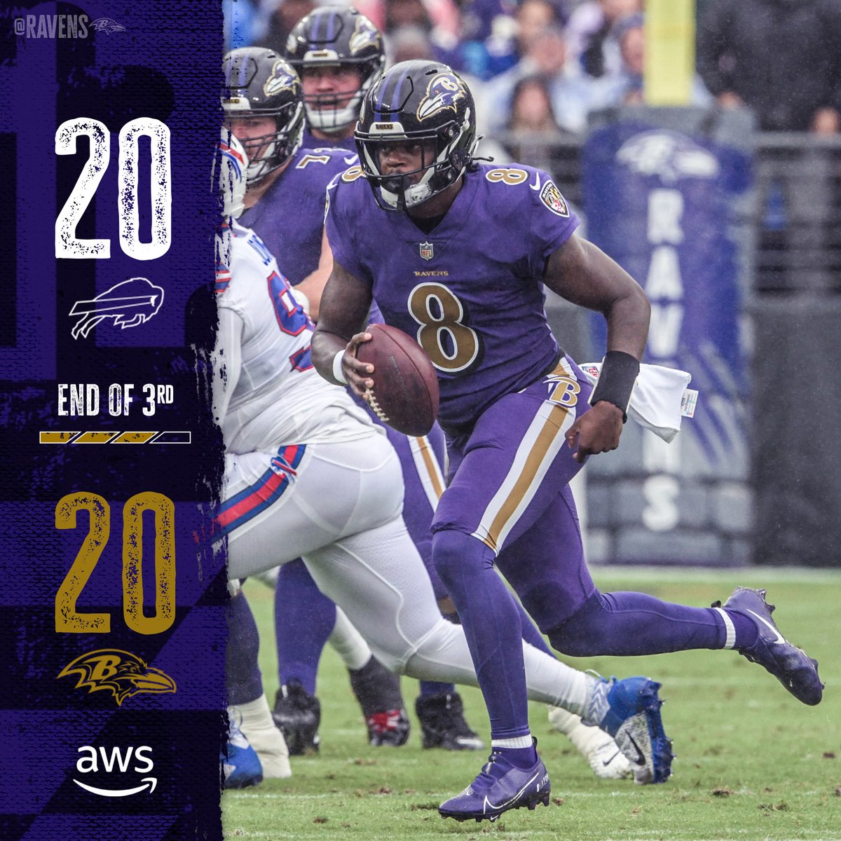 Ravens's tweet photo. Tie game with 15 minutes to play. https://t.co/sMMGNEnhRB