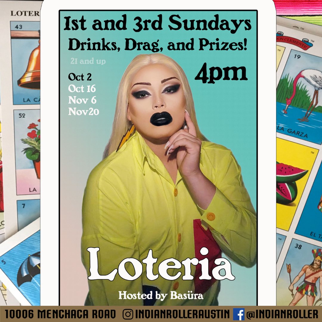 Proud to announce that on Sunday, October 2nd, Loteria will be happening hosted by the one and only Basura!!! Sunday Funday in South Austin with drinks, drag and prizes! Now Every 1st and 3rd Sunday #sundayfunday #drag #loteria Event is FREE to attend! 21+