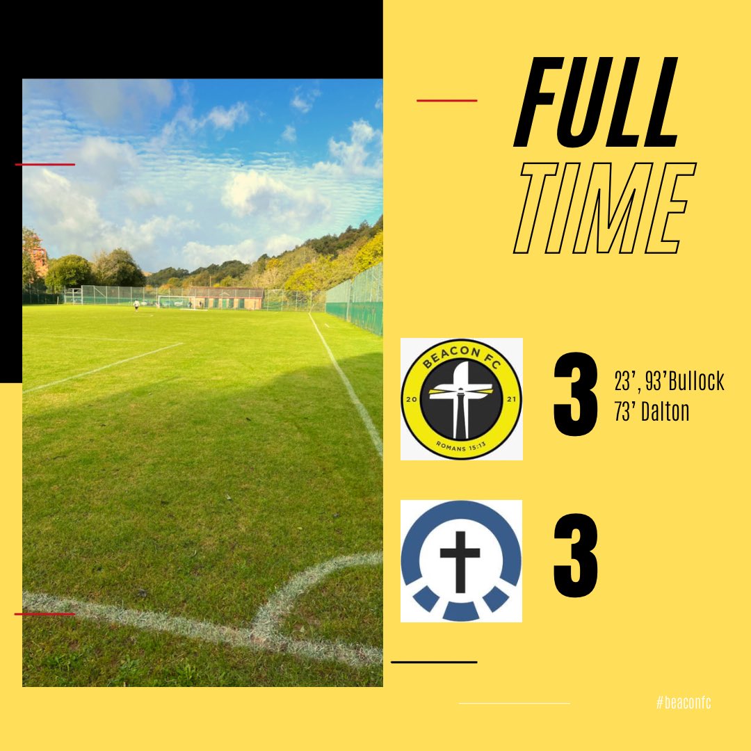 Saturdays result

A late equaliser got us a point in a game we should have one with so many chances either saved or missed. Credit to coity who took their chances well and defended heroically at times!

We are home again on Saturday against @parklands__fc 

#beaconfc