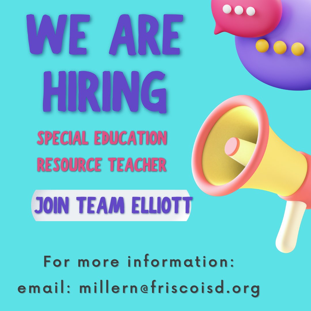 ElliottFISD's tweet photo. We are hiring! Please share! https://t.co/q00R1ZicYq