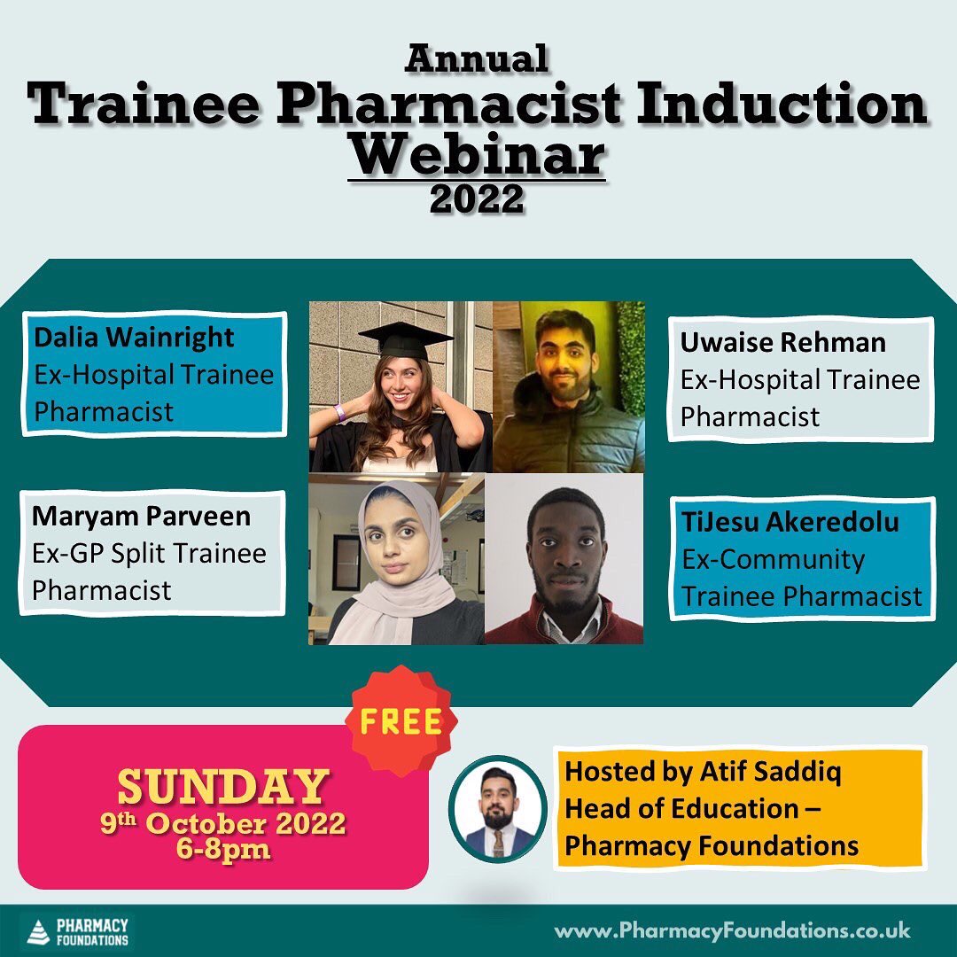 PharmacyFoundts's tweet image. 📣 Our Annual Trainee Pharmacist Induction will consist of a RANGE of EXCITING speakers from a variety of sectors ⭐️

⏰ Don't forget to secure your FREE place NOW via: PharmacyFoundations.co.uk/courses

#Multisector #Pharmacy #Induction #TraineePharmacists #FoundationTraining