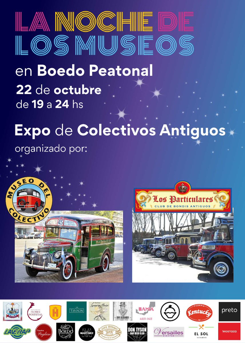 ¡Hola Amigos!
Les queremos anunciar que estaremos en La Noche de los Museos 2022 con una exposición de colectivos antiguos

La cita será el sábado 22 de Octubre desde las 19 hs en Avenida Independencia y Avenida Boedo.

¡Te Esperamos! ¡¡¡No te la pierdas!!!