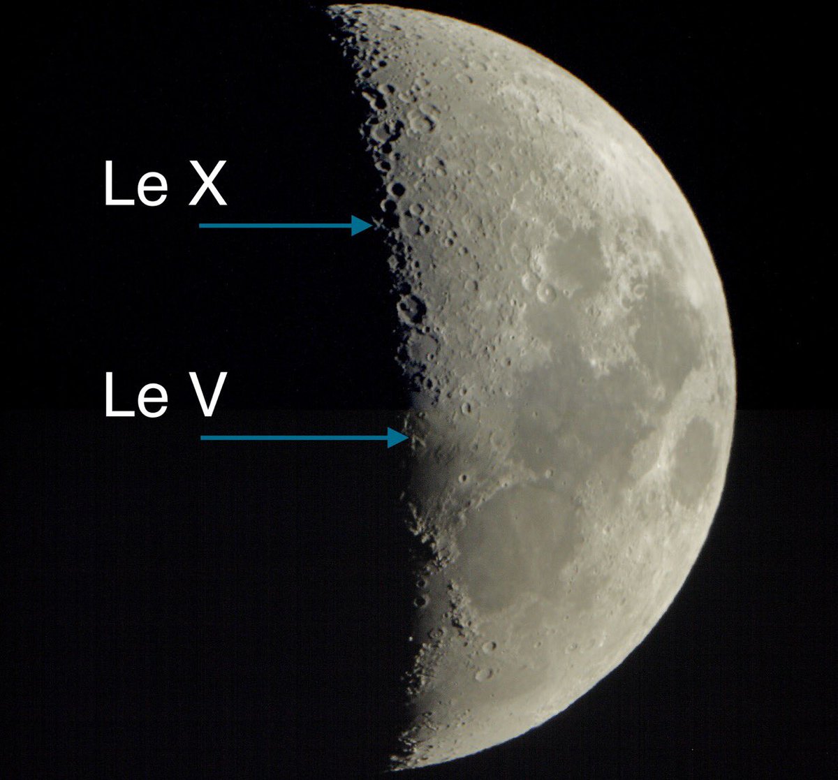 Sylvinfo's tweet photo. Mosaïque 2 clichés : le X et le V
2022_05_08 - 19h52 TU - ETX 125 - 350D au foyer
#Moon #Lune https://t.co/wraMAtmRNh