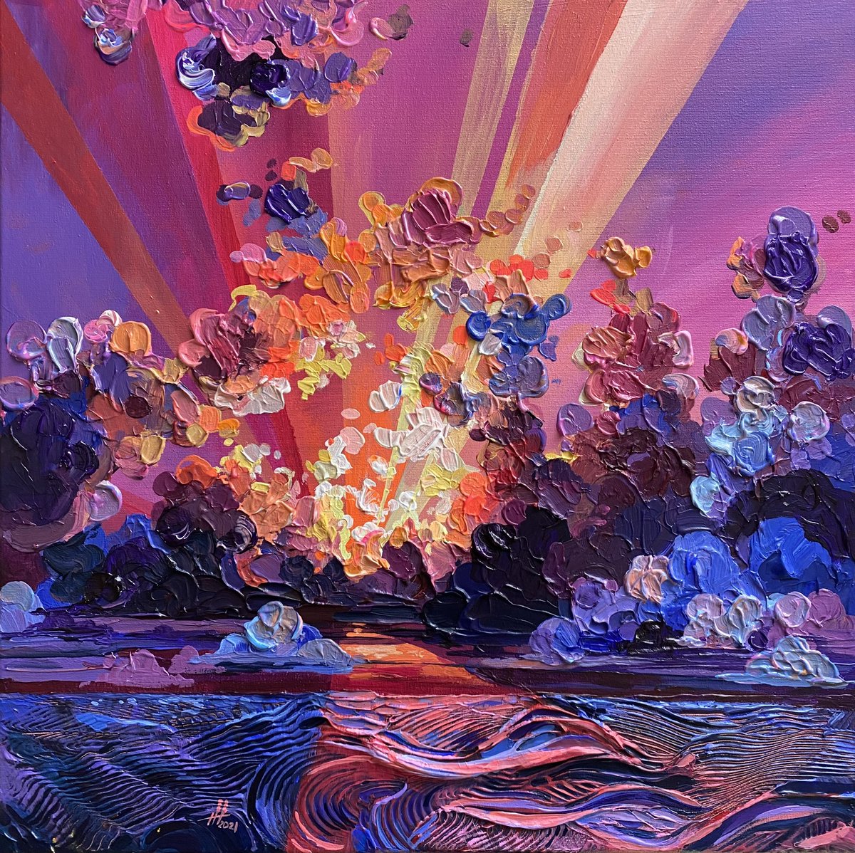 amtrusova's tweet photo. acrylic on canvas 50*50 cm "sunset or sunrise?"  2021. the work is painted to order, only prints are available https://t.co/96Hv1A19Fb