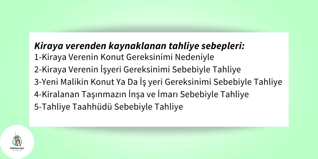 Kiraya verenden kaynaklanan tahliye sebepleri kanunda yazanlarla sınırlıdır. Kanunda sayılanlar dışında kiraya veren tahliye talebinde bulunamaz. Kiraya veren kira sözleşmesindeki süreye dayanarak tahliye talebinde bulunamaz. (10 Yıllık uzama süresi mevcut)
#kira #sözleşmeler