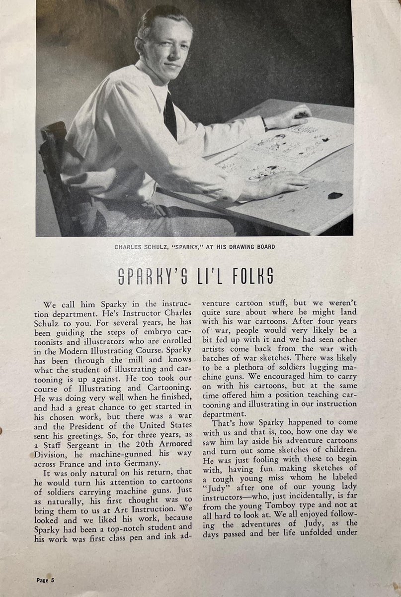 harrymccracken's tweet photo. It's the 72nd anniversary of Charles Schulz's PEANUTS. Here's a hardly-seen article on Schulz's cartooning from more than two years earlier, from the magazine of Art Instruction, Inc, which was founded by my great grandmother's half brother. https://t.co/qzNBkyQhHH