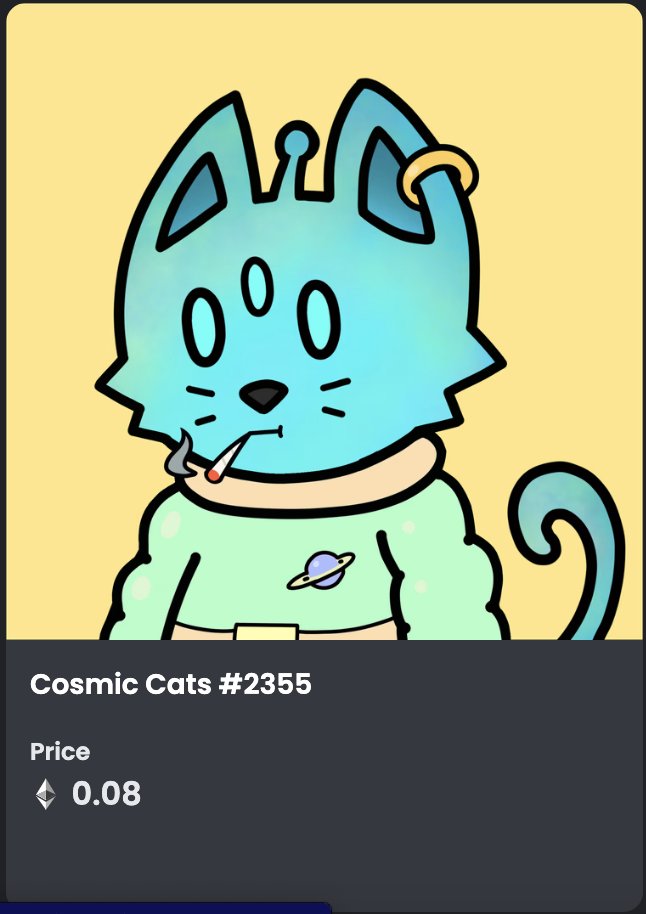 Hambotweets's tweet photo. Good afternoon @CosmicCats_ fam!

14 days until mutations!

Today's trait stats:

Aura Skin: (49/1698 listed)
Joint: (3/212 listed)
Dot Eyes: (4/222 listed)
Toga: (14/318 listed)

Hope everyone is having a relaxing weekend, fun things coming this week

#getcosmic #cosmiccats https://t.co/wj3h7jo4qQ
