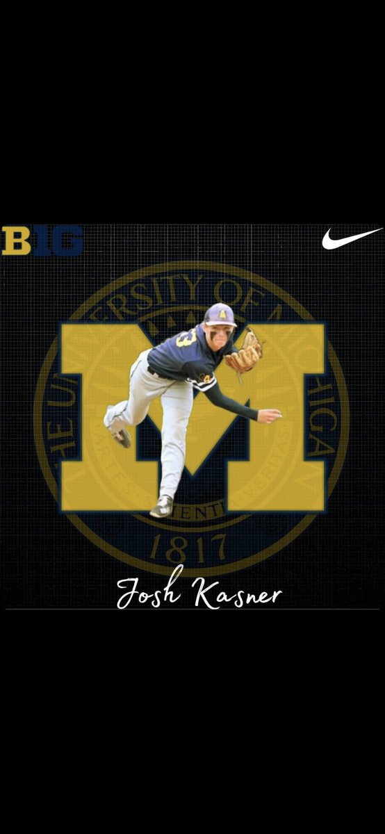 JoshKasner's tweet photo. I am very excited to announce I will be continuing my academic and baseball career at the University of Michigan. Big thank you to my family, coaches, friends, and teammates for all the support. Go blue! @umichbaseball @TracyJSmith13 @HuntzingerBrock @bengreenspan22 https://t.co/60PrtgwVvx