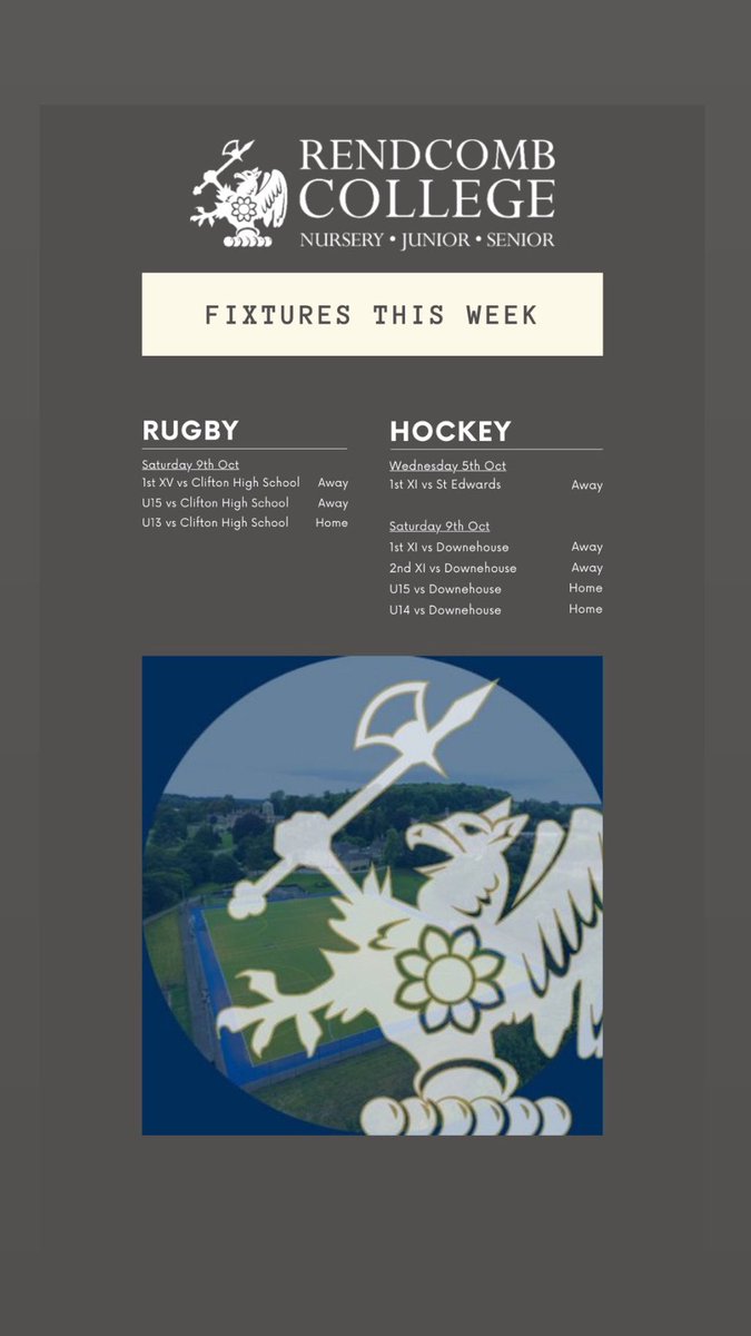 Here’s what’s coming up this week: Rugby face up to Clifton High, and the Hockey squads take on St Ed’s &amp; Downehouse #LetsGetIt