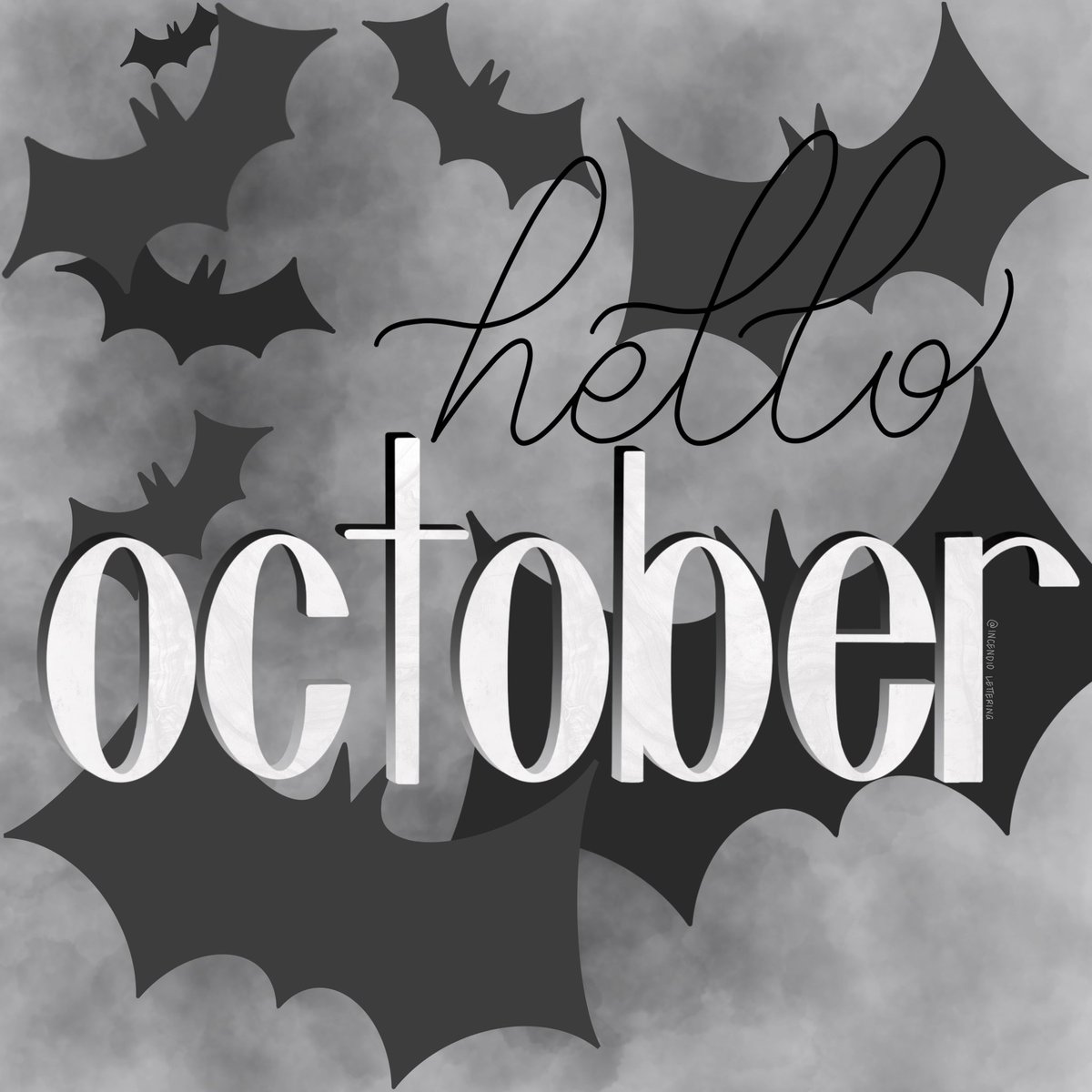 IncendioLetter's tweet photo. Hello October   #octoberletteringchallenge #juststartletteringchallenge @asklettering @lynn_labs #procreate #dailylettering #lettering #letteringchallenge #letteringpractice #custommade #customlettering #spookyseason #spooky #bats https://t.co/5VYSdq62tU