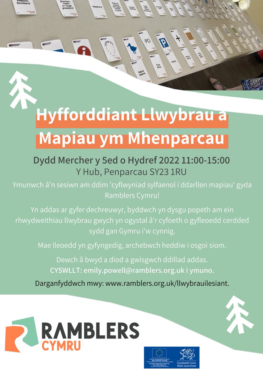 Dewch i ymuno â ni ar gyfer ein sesiwn darllen mapiau sylfaenol #LlwybrauILesiant ym Mhenparcau, #Aberystwyth 🗺️🧭🥾🥾 a helpwch ni i wella llwybrau a natur yn lleol