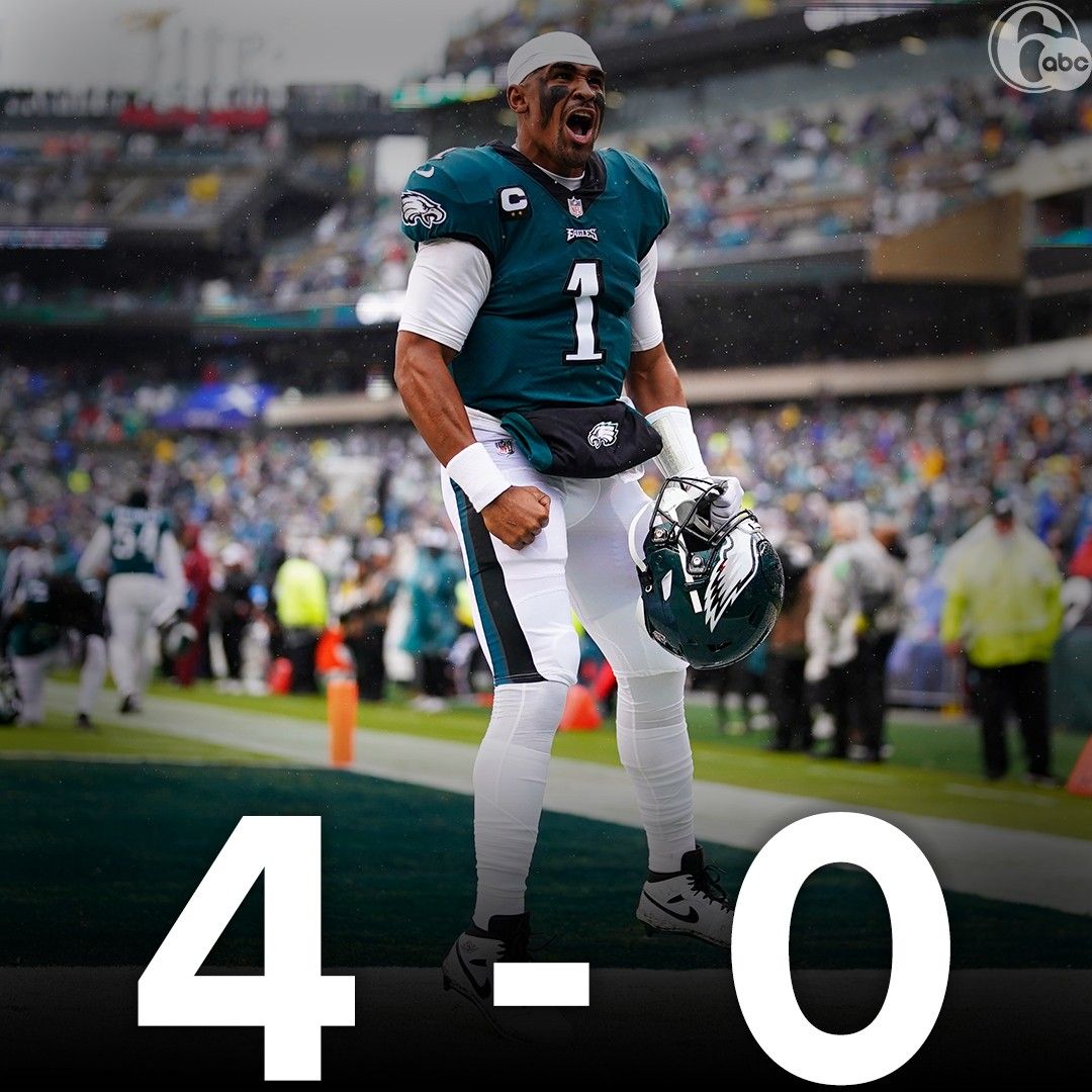 6abc's tweet photo. Only. Undefeated. Team. In. The. NFL. 👏🦅🏈
This is the first time the Eagles have started a season 4-0 since 2004! #GoBirds https://t.co/PronyeDTnO