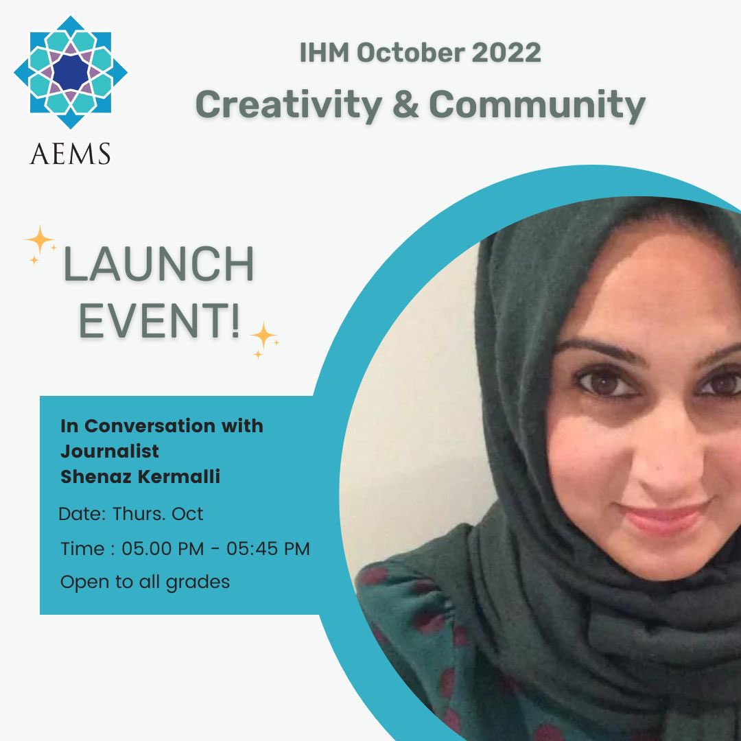 AEMSyr's tweet photo. Happy #IslamicHeritageMonth &amp; #IslamicHistoryMonth! Stay tuned with AEMS throughout October for IHM events for our @YRDSB students, staff &amp; families. @yrdsbinclusion 

Join our Virtual IHM Launch w @ShenazKermalli on October 6 at 5pm 

Register ➡️ https://t.co/46LSRsu2tH https://t.co/tzpBE0S5nc