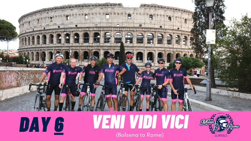 ⚔️Veni Vidi Vici. They came, they pedaled, they conquered.

Our amazing IYF Gladiators marched on Rome on Friday afternoon in full glory.

6 days. 700+ kms. 39 hardy souls. 1 incredible cause 💚. 78 legs in need of serious rest.