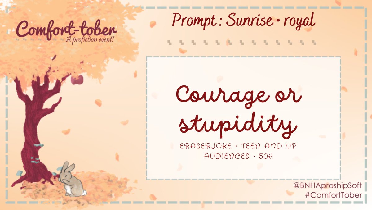 I wrote a hurt/comfort eraserjoke 👑 <a href="/BNHAProShipSoft/">**archived** BNHA Comfort-Tober! 🐇🎃</a> 

LINK→ archiveofourown.org/works/42104493

#comforttober