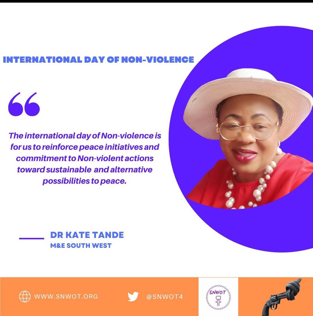 KateTande's tweet photo. On the #InternationalDayofNonviolence celebrated worldwide , we the #Women'sTaskforce &amp; #Hwalana launch an online campaign to end violence in all it's form. We call on all parties of conflict to #SilenceTheGuns and #Dialogue.
@Snwot4
@CanadaCameroon
@UKinCameroon
@whathewomensay https://t.co/rkldHZpNUn