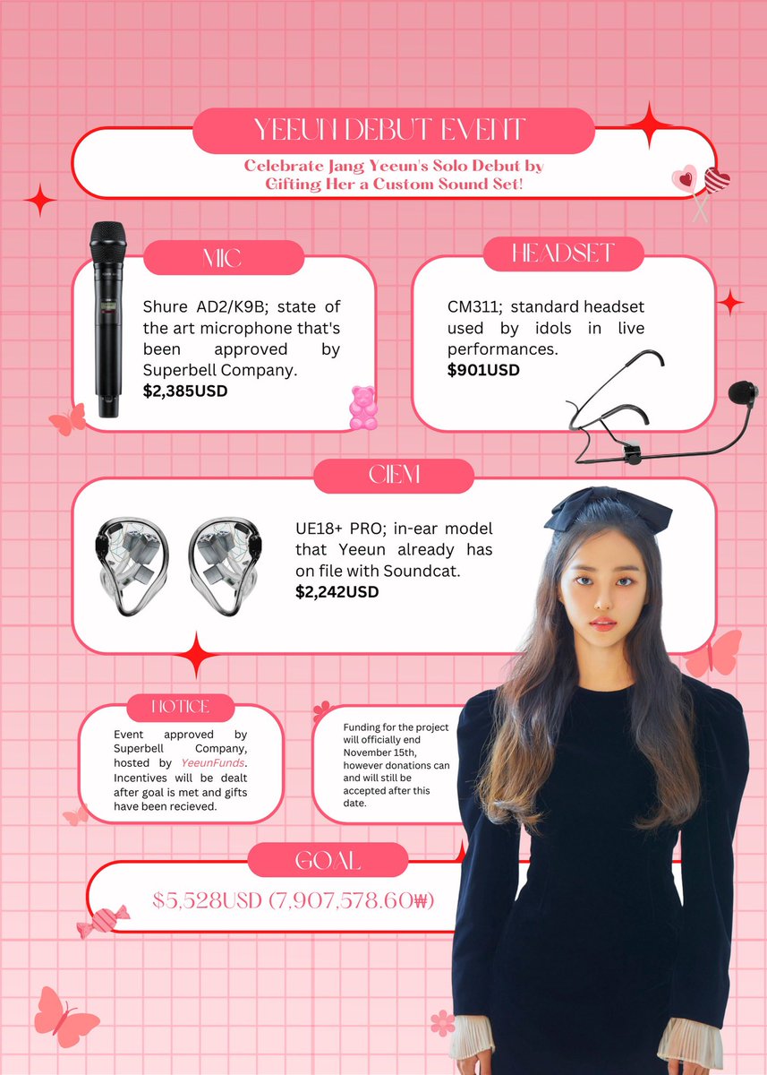 YeeunFunds's tweet photo. [#JANG_YEEUN Debut Event]

🎤 Collection for Yeeun’s Mic Support is now OPEN!

Prices listed are converted from SKW and include the estimated cost of services.

📥: DM if you have any questions
🔗: https://t.co/C5glhpe3ex

#YeeunSoundSupport #장예은 @SuperBellCom #dreamfacereveal https://t.co/4Utr4rnWU0