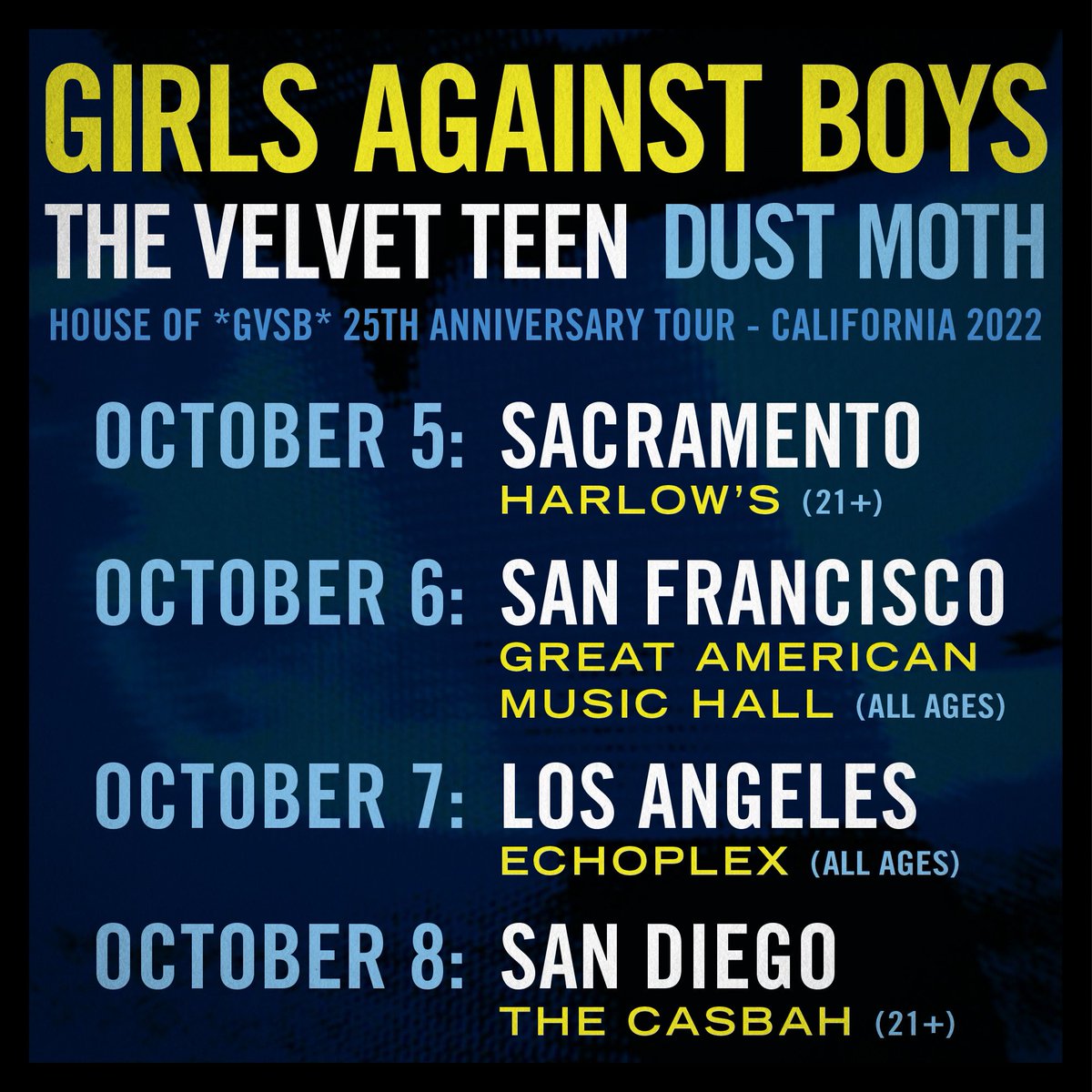 Shows coming up this week with <a href="/gvsbnyc/">Girls Against Boys</a> and <a href="/dustmothband/">Dust Moth</a> ✨✨✨
