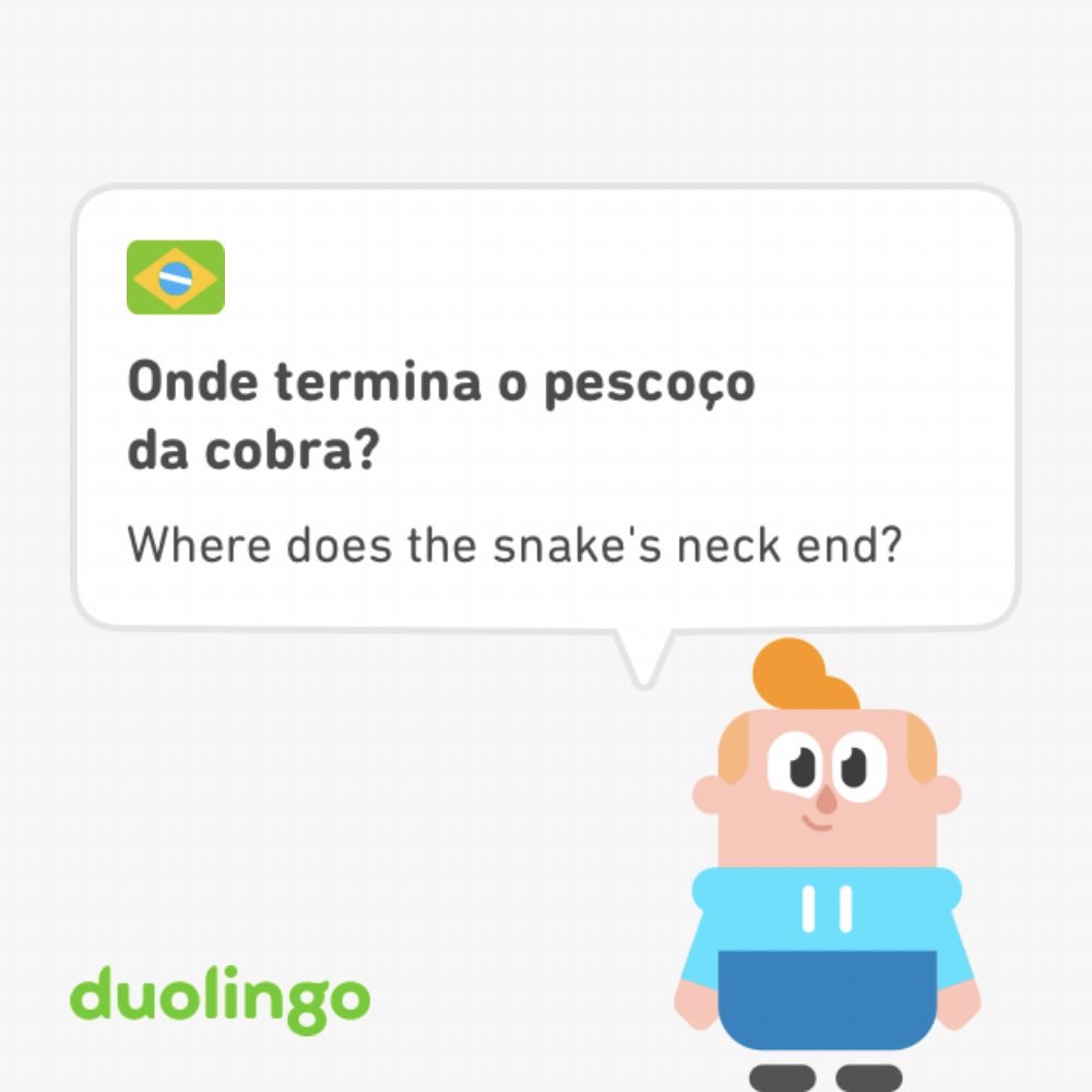 I’ve been using ⁦<a href="/duolingo/">Duolingo</a>⁩ for a few months now, and feel like I’m getting equal parts Portuguese and philosophy. Where DOES the snake’s  neck end?!