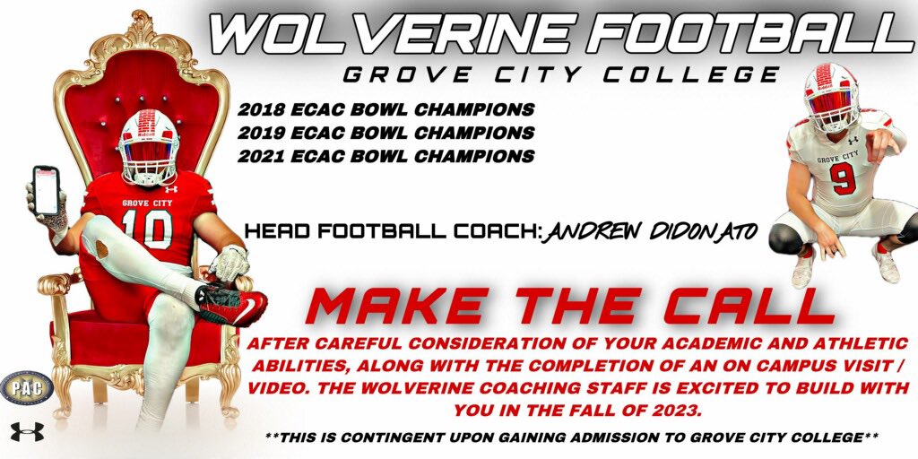 Incredibly thankful to receive my first offer to play at the next level for <a href="/GCC_FB/">Grove City Football</a>! Huge thank you to <a href="/CoachBaney/">Derrick Baney</a> and <a href="/CoachDiDonato/">Andrew DiDonato</a> for the opportunity‼️