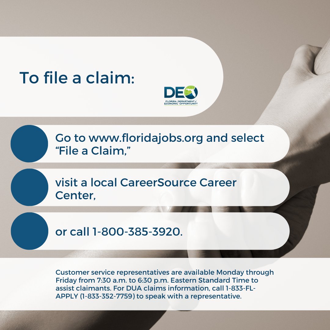 Remember that today <a href="/MealsWheelsPLUS/">Meals on Wheels PLUS</a> is giving out food from 1-3pm: more on our post from yesterday. We also want to spread the word about this unemployment assistance from the @FLDEO: if you are unable to work because of the #HurricaneIan, you may be eligible. More info here 👇