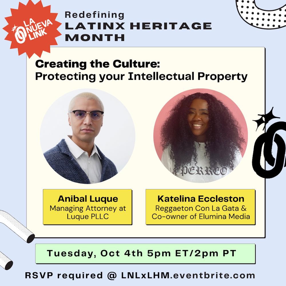 I am excited to have this conversation, Creating the Culture: Protecting your Intellectual Property with Annibal Esq courtesy of <a href="/LaNuevaLink/">La Nueva Link</a> on October 4th at 5:00pm ET

Join Us: eventbrite.com/e/redefining-l…