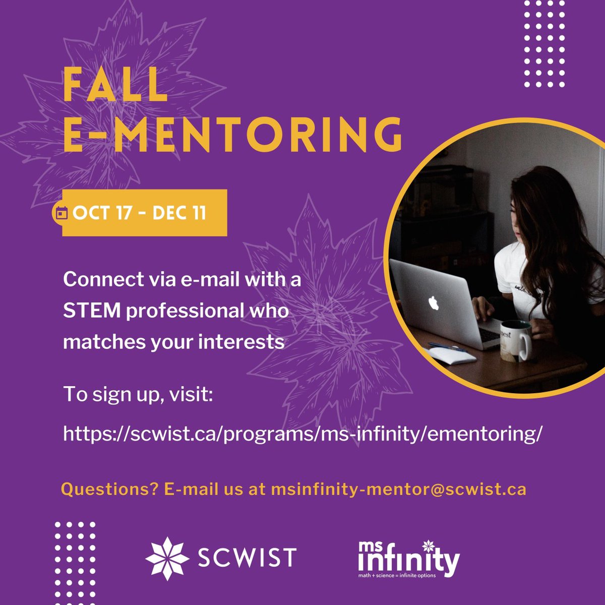 SCWIST's tweet photo. Hello #STEMGals! Our #fall eMentoring round for students all across Canada is now open! Apply by Oct 10. #CanEd #WomenInScience
To register visit: https://t.co/7gvgJNmuOr https://t.co/dS3Hmp0e3n