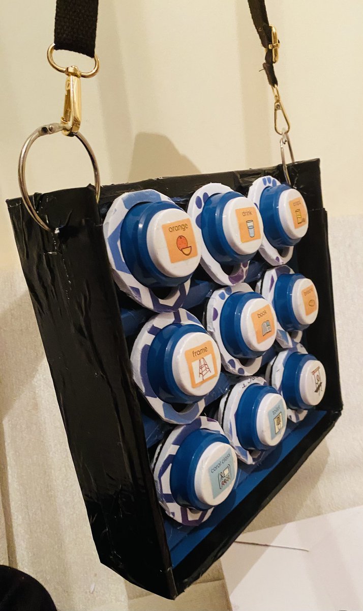 Raj1410's tweet photo. It may not look the nicest but what matters is about finding ways to give others a voice. A Sunday evening well spent making this portable talking button board to support one of my pickles with communication. #SEND #communication #inclusive #nonverbal #teacher #education #autism https://t.co/i7i9PqTMJP