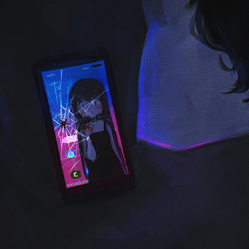 NasukiChan's tweet photo. Breaking the screen 
#illustration #art https://t.co/eKRNji6hGa