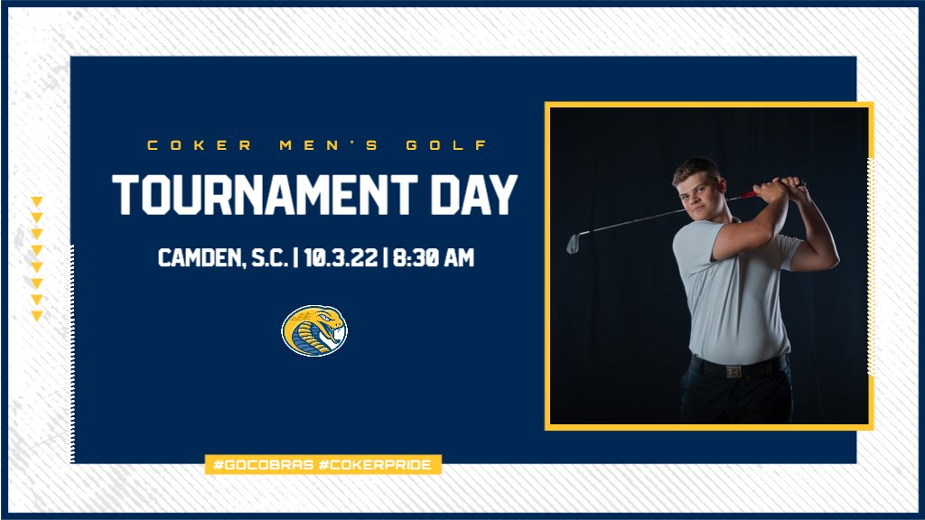 #CokerMGOLF | ⛳️ TOURNAMENT DAY ⛳️ <a href="/CokerGolf/">Coker University Golf</a> 

🆚 Camden Collegiate
📍 Camden Country Club | Camden, S.C.
⏰ 8:30 AM
📊 bit.ly/3e3V795 
#GoCobras #CokerPride