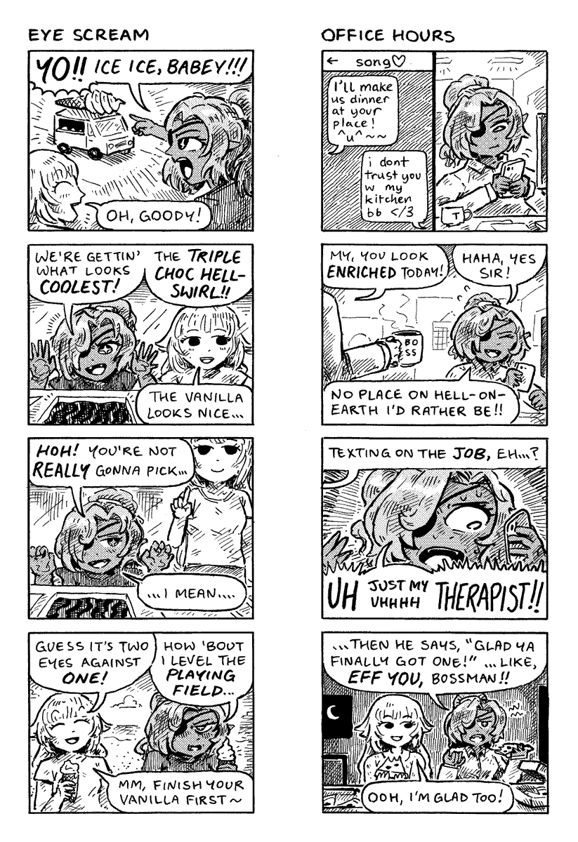 was commission'd to make some rowdy rom-komas about a demon-elf mercenary and her homunculus bff... >B) #FOX絵 