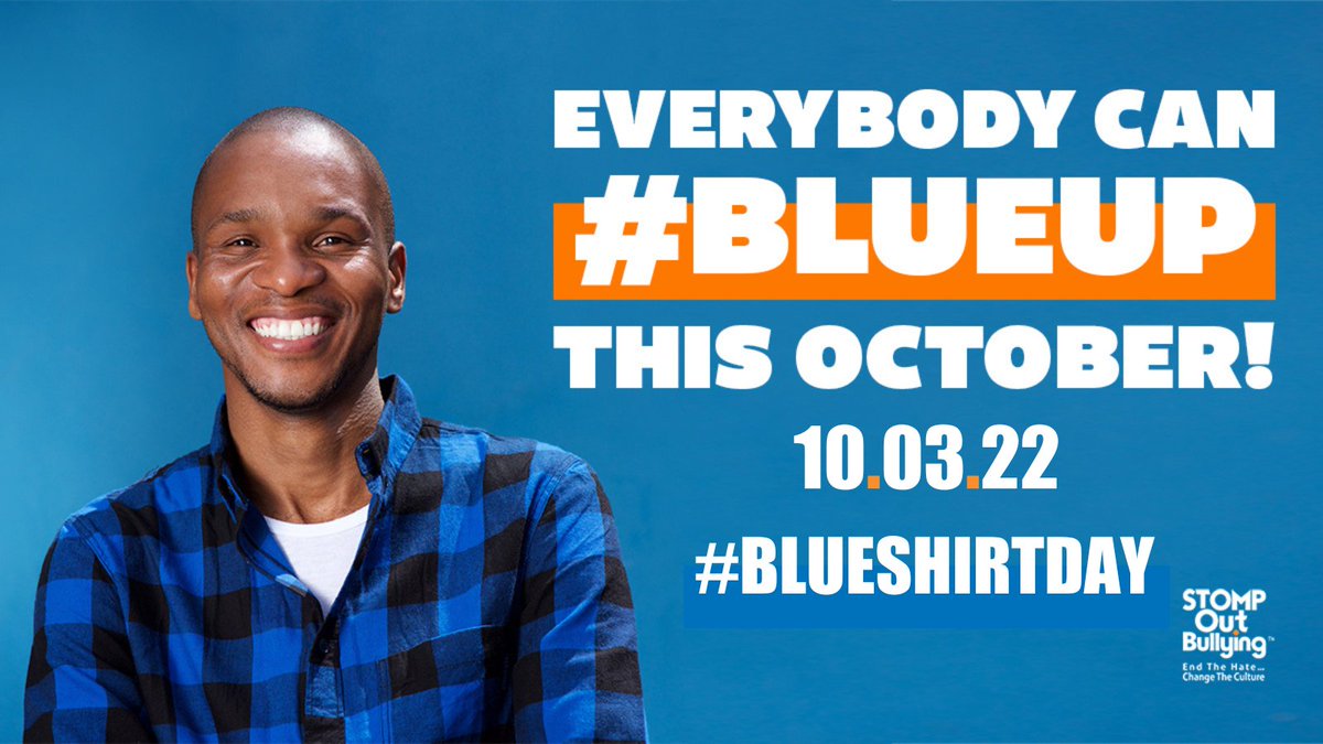 #BlueUp with <a href="/STOMPOutBullyng/">The Official STOMP Out Bullying</a> on Oct. 3 for #WorldDayOfBullyingPrevention to raise awareness to issues of bullying and cyberbullying by wearing a blue shirt. Together we can show kindness and change the culture. #blueshirtday #BeKIND