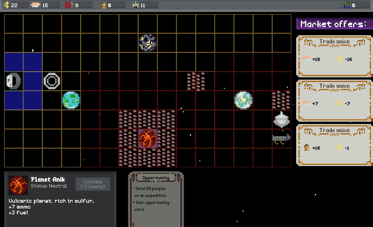 Sedlacek's tweet photo. My Ludum Dare game Galactic traders is done! It's a real time strategy game with some trading. I'm happy for any feedback and ratings.

Link: https://t.co/m4gFAXUuu7

#LDJAM #LudumDare #GameDev #GameJam #LudumDare51 https://t.co/MbbrPupZvN