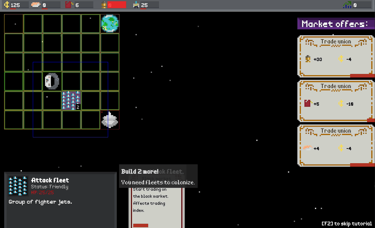 Sedlacek's tweet photo. My Ludum Dare game Galactic traders is done! It's a real time strategy game with some trading. I'm happy for any feedback and ratings.

Link: https://t.co/m4gFAXUuu7

#LDJAM #LudumDare #GameDev #GameJam #LudumDare51 https://t.co/MbbrPupZvN