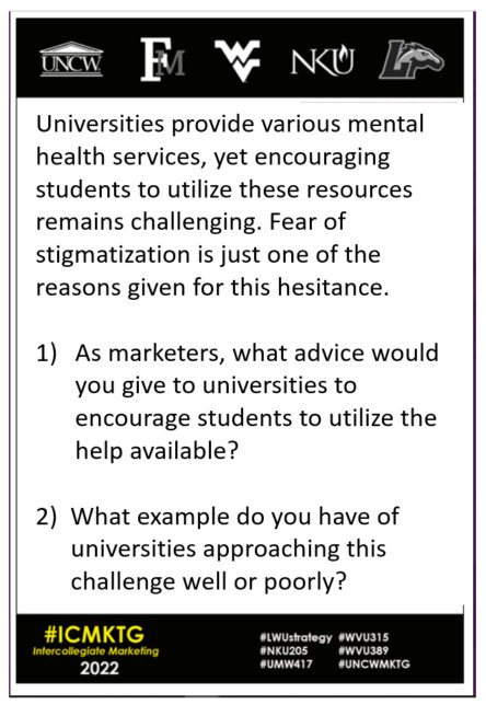 BitanyaAdane's tweet image. 1) To encourage student use of mental health services universities should utilize popular social media platforms. They could also put an effort in to organizing fun wellness events. NKU's counseling program could collaborate with @APBNKU to prepare one such event. #ICMKTG #NKU205