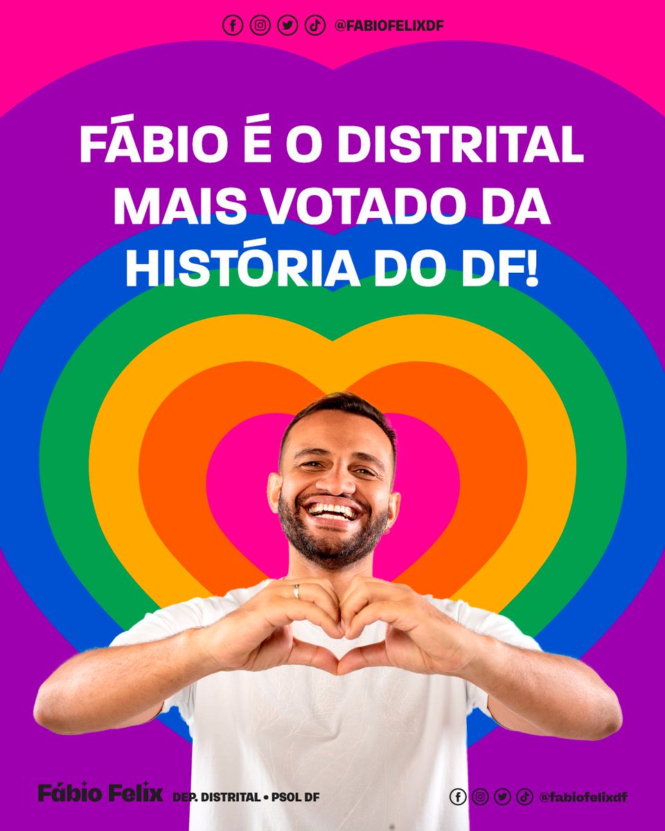 fabiofelixdf's tweet image. O DEPUTADO DISTRITAL MAIS VOTADO DA HISTÓRIA DO DF É GAY E ORGULHOSO  🏳️‍🌈 ✊🏾

Eu só tenho a agradecer cada uma e cada um de vocês que confiaram e legitimaram todo o trabalho incansável que fizemos na CLDF, nos últimos quatro anos, a favor da população de todo o DF 💜