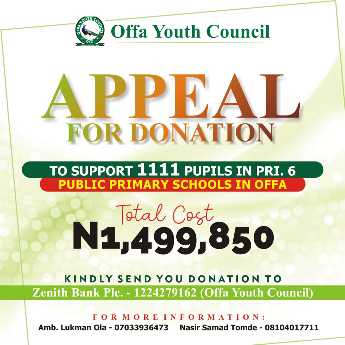 AbdulahiAbiola1's tweet photo. Let's support the primary 6 pupil of all public schools in offa.
A token of #1,000 from you will go a very long way. https://t.co/UvEM61AFub