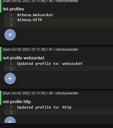 checkymander's tweet image. WIP: the ability to update Athena comms type during execution. 
Example Situation:
You want to run a SOCKS proxy, but don&apos;t want to send a billion HTTP requests, you can switch to the websocket c2 profile and run your proxy in a stealthier way
