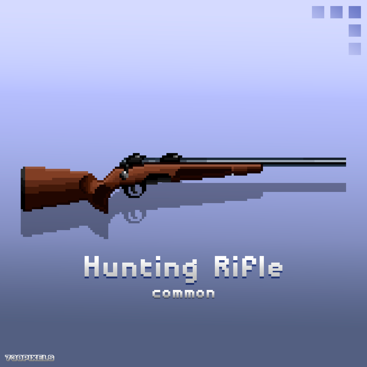 730pixels's tweet photo. Hunting Rifle - Common.
Hunting rifle without scope. At 1 km distance the bullet will hit with more force than a missile.

#pixelart #fanart #sniper #gamedevelopment https://t.co/Bcs9haS2J5