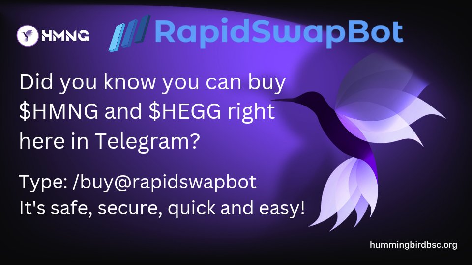 The new partnership with <a href="/RapidSwapBot/">RapidSwapBot</a> allows the community to buy $HEGG or $HMNG tokens directly within our Telegram groups. Safe and secure. We stive to make buying crypto easier. #CryptoNews