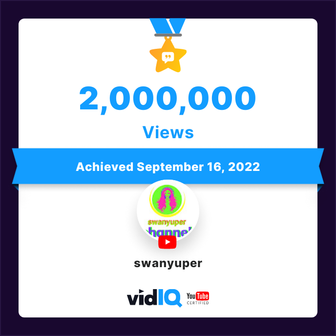 laytoe11's tweet photo. 🏆 My YouTube channel achieved 2,000,000 views on 16th September 2022! Track and celebrate your own success today for free with @vidIQ https://t.co/Nc7KbHd3nm https://t.co/A1hwyYYKpu
