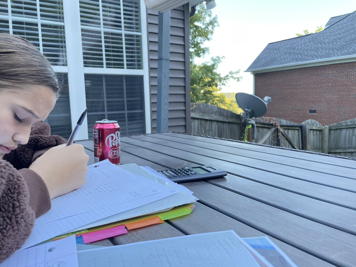 mthwskr's tweet photo. Sitting on the back deck helping my 8th grader with her math on this BEAUTIFUL evening. 75 degrees with crickets chirping and birds singing. #TennesseeFall https://t.co/5HMlC82Dtu